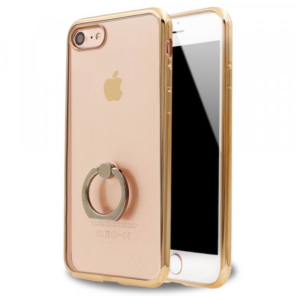 Wholesale iPhone 7 Plus Clear Electroplate Ring Stand Case (Champagne Gold)